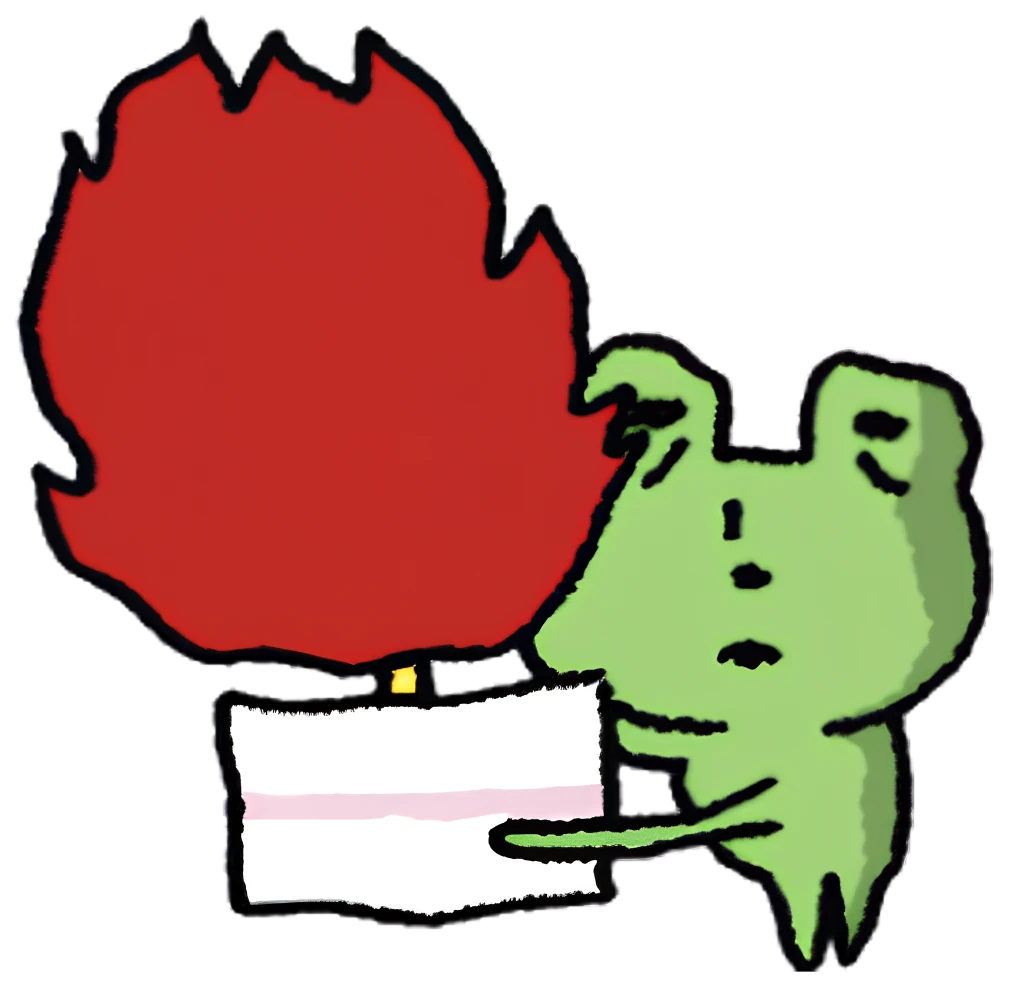 Fig the frog calmly burning a piece of paper