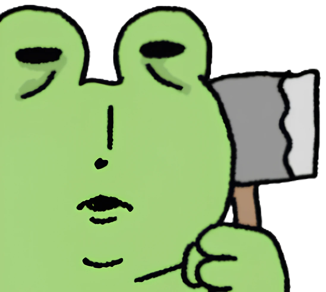 Fig holding an axe with a completely deadpan expression